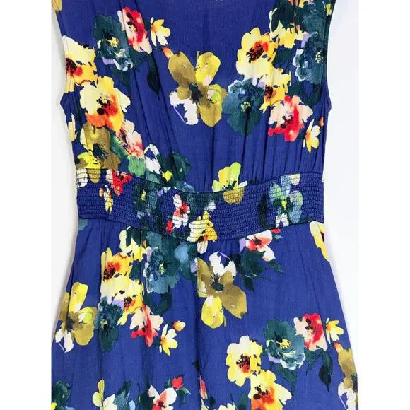 Maeve Floral Dress Women Small Blue Sleeveless Smocked Waist Pockets - Picture 6 of 11